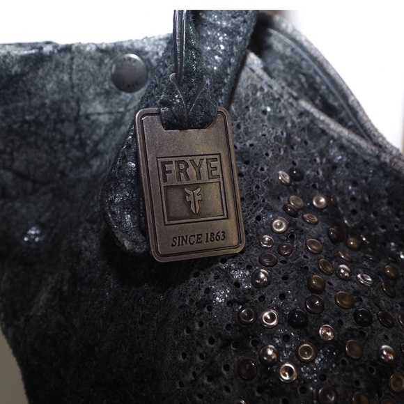 RARE Frye Deborah Studded Slate Gray Leather Bag + Matching Zip Wallet - Picture 10 of 15